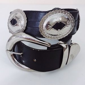 Black Leather Western Conchas Belt Silver Boho M/L